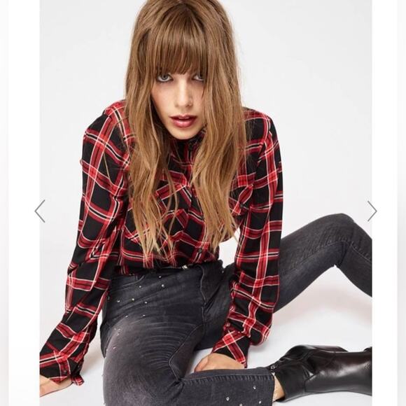 NWOT Sanctuary Boyfriend For Life After Hours Plaid Flannel Button Down Shirt XS - Picture 2 of 15